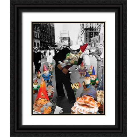 Garden Gnomes - VJ Day Black Ornate Wood Framed Art Print with Double Matting by Kite, Barry