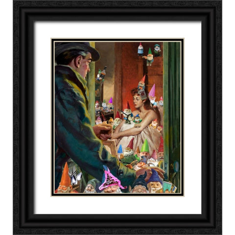 Gnome Alone Black Ornate Wood Framed Art Print with Double Matting by Kite, Barry