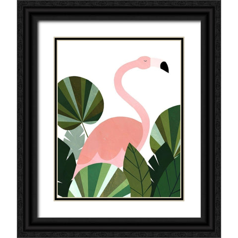 Florence The Flamingo Black Ornate Wood Framed Art Print with Double Matting by Kopcik, Emily