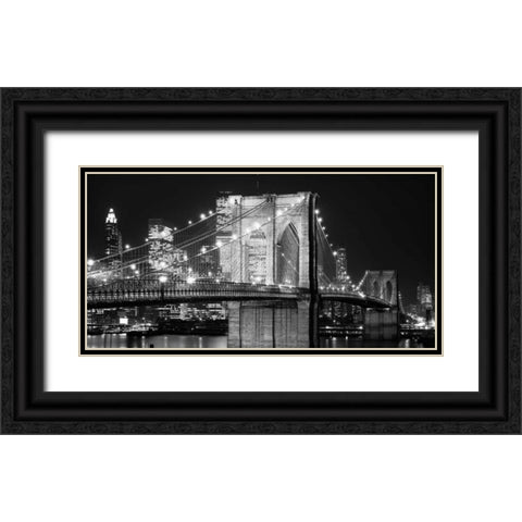 Brooklyn Bridge at Night Black Ornate Wood Framed Art Print with Double Matting by Lowe, Jet