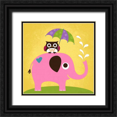 Elephant and Owl with Umbrella Black Ornate Wood Framed Art Print with Double Matting by Lee, Nancy
