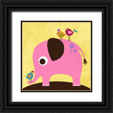 Elephant with Birds Black Ornate Wood Framed Art Print with Double Matting by Lee, Nancy