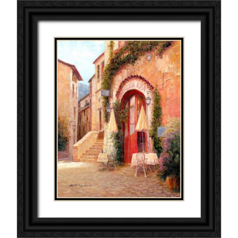 Eze Village Cafe France Black Ornate Wood Framed Art Print with Double Matting by Liu, Haixia
