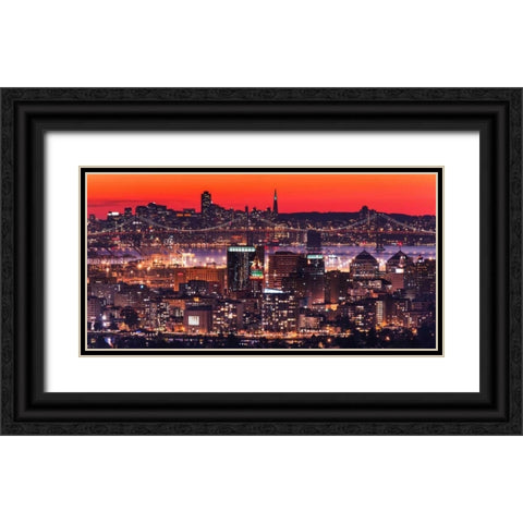 Oakland SF Twilight Black Ornate Wood Framed Art Print with Double Matting by Linhares, Greg