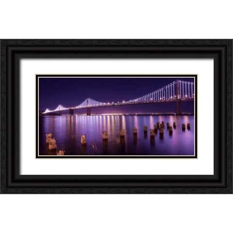 The Bay Lights Black Ornate Wood Framed Art Print with Double Matting by Linhares, Greg
