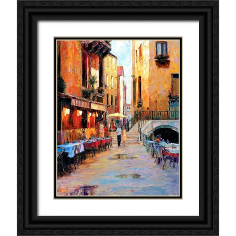 Street Cafe after Rain Black Ornate Wood Framed Art Print with Double Matting by Liu, Haixia
