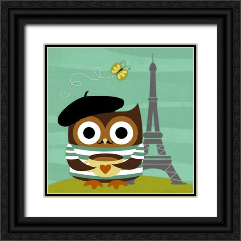 Owl in Paris Black Ornate Wood Framed Art Print with Double Matting by Lee, Nancy