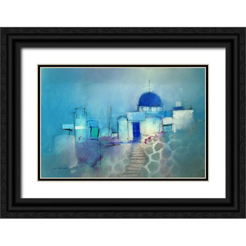 Santorini Blue Black Ornate Wood Framed Art Print with Double Matting by Lovett, John