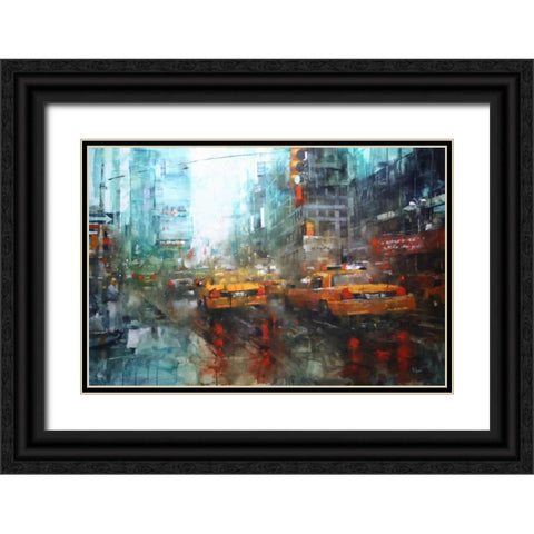 Times Square Reflections Black Ornate Wood Framed Art Print with Double Matting by Lague, Mark