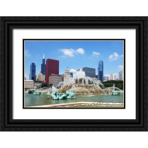 Buckingham Fountain Black Ornate Wood Framed Art Print with Double Matting by Levant, Jessica