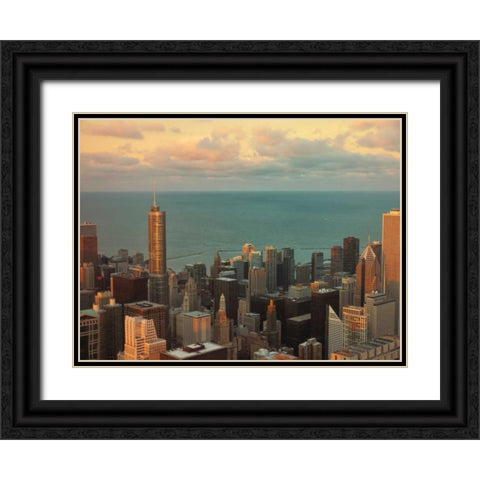 Sunset in Chicago Black Ornate Wood Framed Art Print with Double Matting by Levant, Jessica