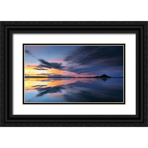 Lake Myvatn Reflections Black Ornate Wood Framed Art Print with Double Matting by Mumford, Andy