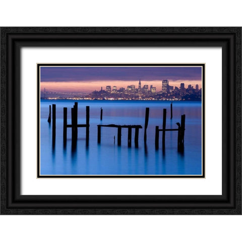 Bay Pilings  Sausalito Black Ornate Wood Framed Art Print with Double Matting by Murray, Jeffrey