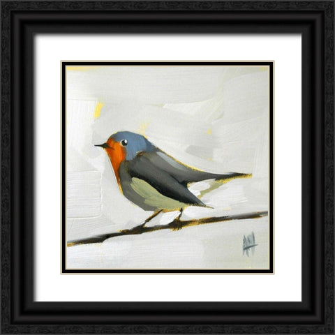 Robin on Wire Black Ornate Wood Framed Art Print with Double Matting by Moulton, Angela