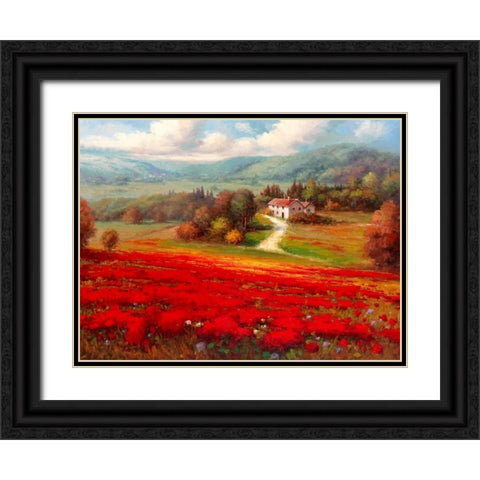 Poppy Fields Afar Black Ornate Wood Framed Art Print with Double Matting by Marino