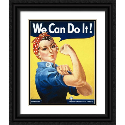 Rosie the Riveter Black Ornate Wood Framed Art Print with Double Matting by Miller, J. Howard