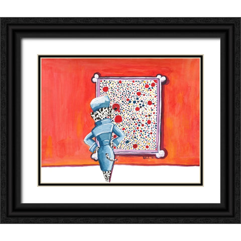 Miss Indognito Does Pointillism Black Ornate Wood Framed Art Print with Double Matting by Marshall, Lucy