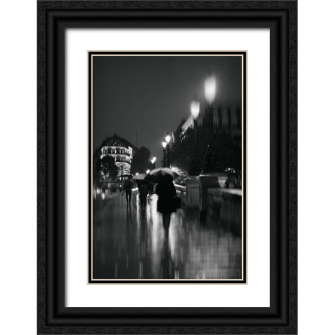 Paris in The Rain Black Ornate Wood Framed Art Print with Double Matting by Okula, Carina