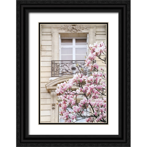 Spring Magnolias in Paris Black Ornate Wood Framed Art Print with Double Matting by Okula, Carina