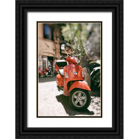 When in Rome Ride A Vespa Black Ornate Wood Framed Art Print with Double Matting by Okula, Carina