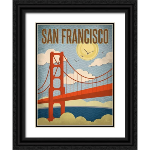 San Francisco Golden Gate Bridge Black Ornate Wood Framed Art Print with Double Matting by Pulve, Renee