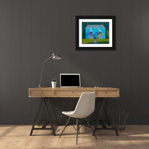 Blue House Black Ornate Wood Framed Art Print with Double Matting by Pettigrew, Martha