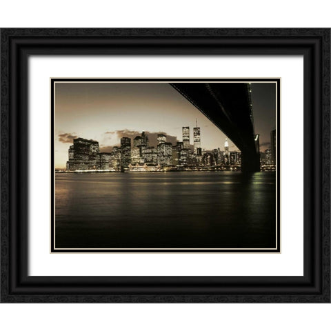 Brooklyn Bridge Black Ornate Wood Framed Art Print with Double Matting by PhotoINC Studio
