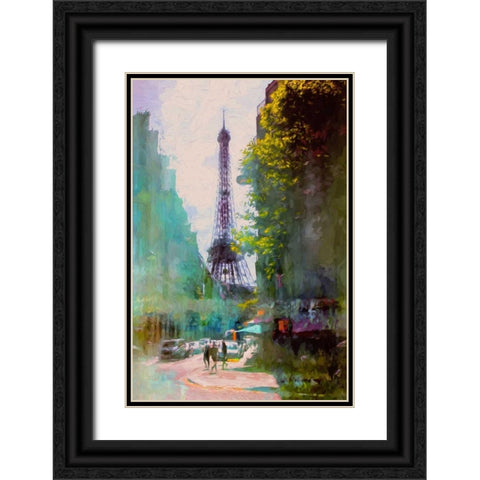 Paris Street Black Ornate Wood Framed Art Print with Double Matting by Rivera, John