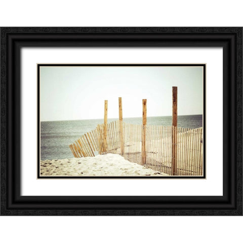 Wooden Beach Fence Black Ornate Wood Framed Art Print with Double Matting by Reiss, Jessica