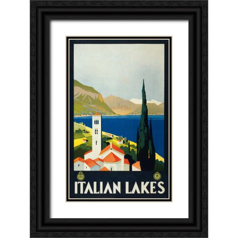 Italian Lakes Black Ornate Wood Framed Art Print with Double Matting by Unknown