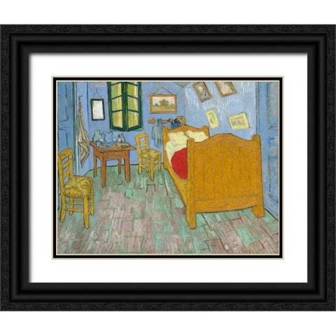 The Bedroom 1888 Black Ornate Wood Framed Art Print with Double Matting by Van Gogh, Vincent
