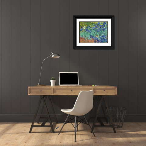 Irises 1889 Black Ornate Wood Framed Art Print with Double Matting by Van Gogh, Vincent