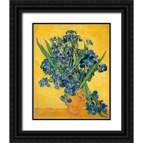 Irises 1890 Black Ornate Wood Framed Art Print with Double Matting by Van Gogh, Vincent