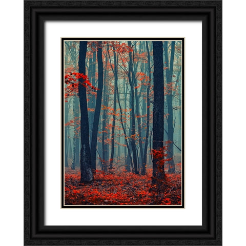 Autumn Forest In The Mist Black Ornate Wood Framed Art Print with Double Matting by Vitomirov, Igor