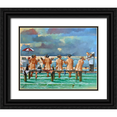 Friends On The Jetty Black Ornate Wood Framed Art Print with Double Matting by West, Ronald