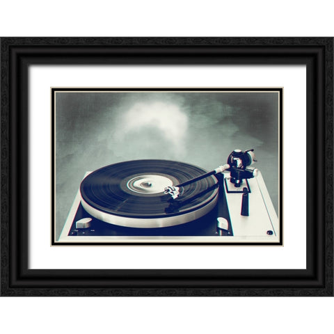 Retro Record Player Black Ornate Wood Framed Art Print with Double Matting by Wustenhagen, Dirk