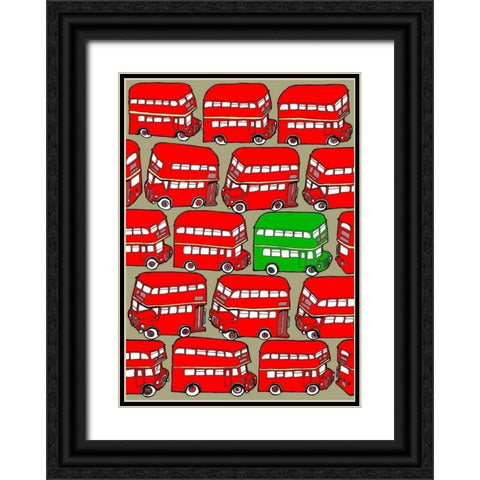 Odd Ones - Green Double Decker Black Ornate Wood Framed Art Print with Double Matting by Wilson, Duncan