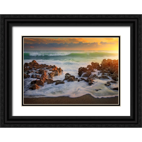 Approaching Wave Black Ornate Wood Framed Art Print with Double Matting by Zephyr, Patrick