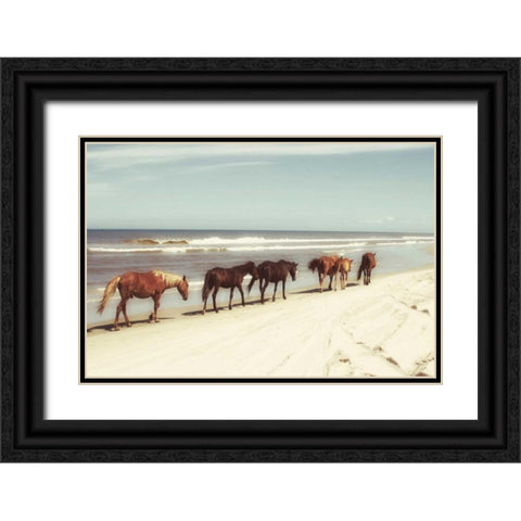 Horses on the Beach Black Ornate Wood Framed Art Print with Double Matting by Mansfield, Kathy