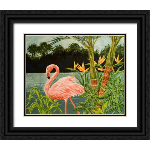 Tropical Flamingo I Black Ornate Wood Framed Art Print with Double Matting by Baliko, Linda