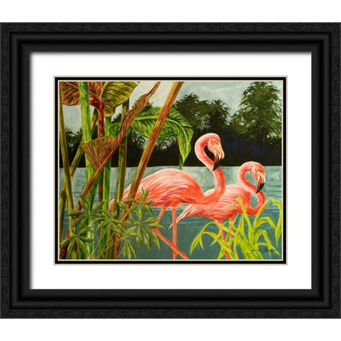 Tropical Flamingo II Black Ornate Wood Framed Art Print with Double Matting by Baliko, Linda