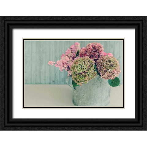 Blossoming Water Can Black Ornate Wood Framed Art Print with Double Matting by Gardner, Sarah