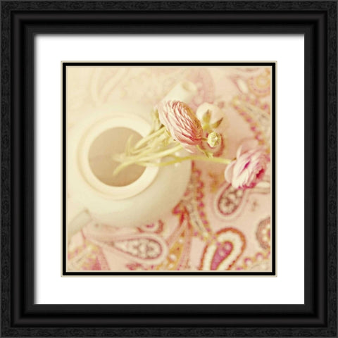 Teapot with Peonies Black Ornate Wood Framed Art Print with Double Matting by Gardner, Sarah