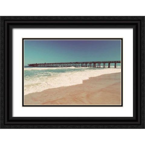 Beach Pier Black Ornate Wood Framed Art Print with Double Matting by Peck, Gail