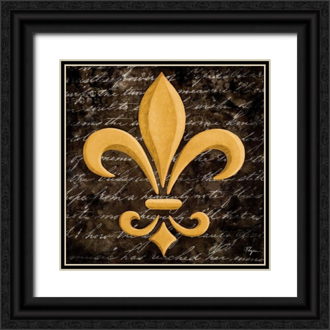 Scripted Gold Fleur de lis Border I Black Ornate Wood Framed Art Print with Double Matting by Rhyan, Vivien