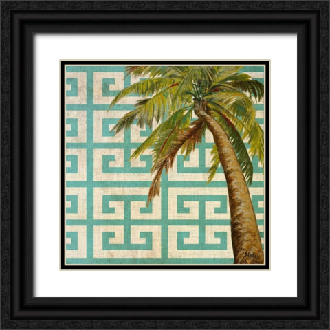 Beach Palm Turquoise Pattern II Black Ornate Wood Framed Art Print with Double Matting by Pinto, Patricia