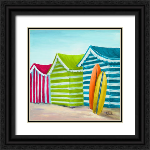Vibrant Beach Cabanas Black Ornate Wood Framed Art Print with Double Matting by Pinto, Patricia