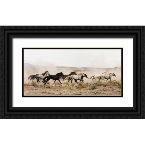 Horses On The Run Black Ornate Wood Framed Art Print with Double Matting by Walker, Carol