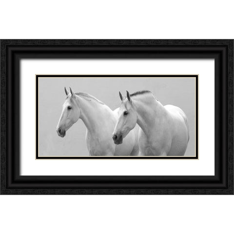 White Horses Black Ornate Wood Framed Art Print with Double Matting by Walker, Carol