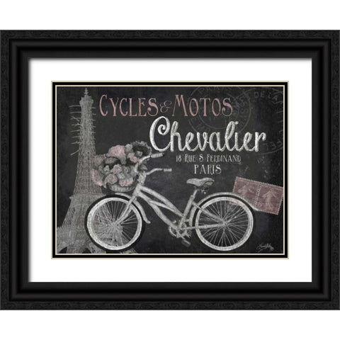 Paris Bike on Chalk Border I Black Ornate Wood Framed Art Print with Double Matting by Medley, Elizabeth